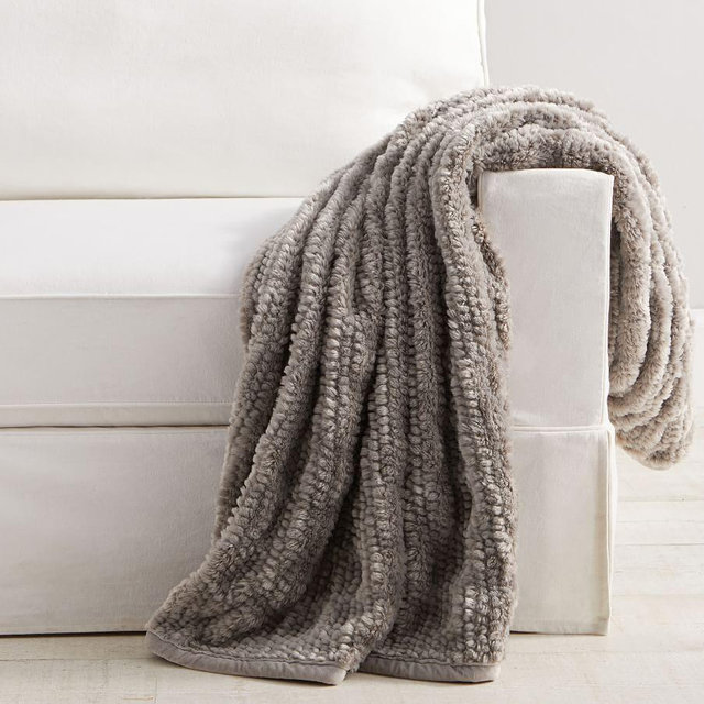 Faux Fur Throw, 50 x 60", Gray Honeycomb