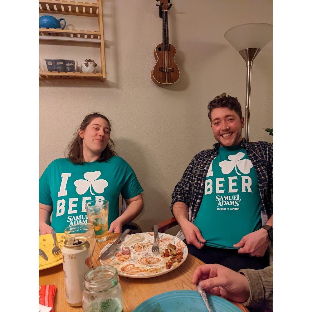 St. Patrick's Day celebration in matching shirts. March 2022
