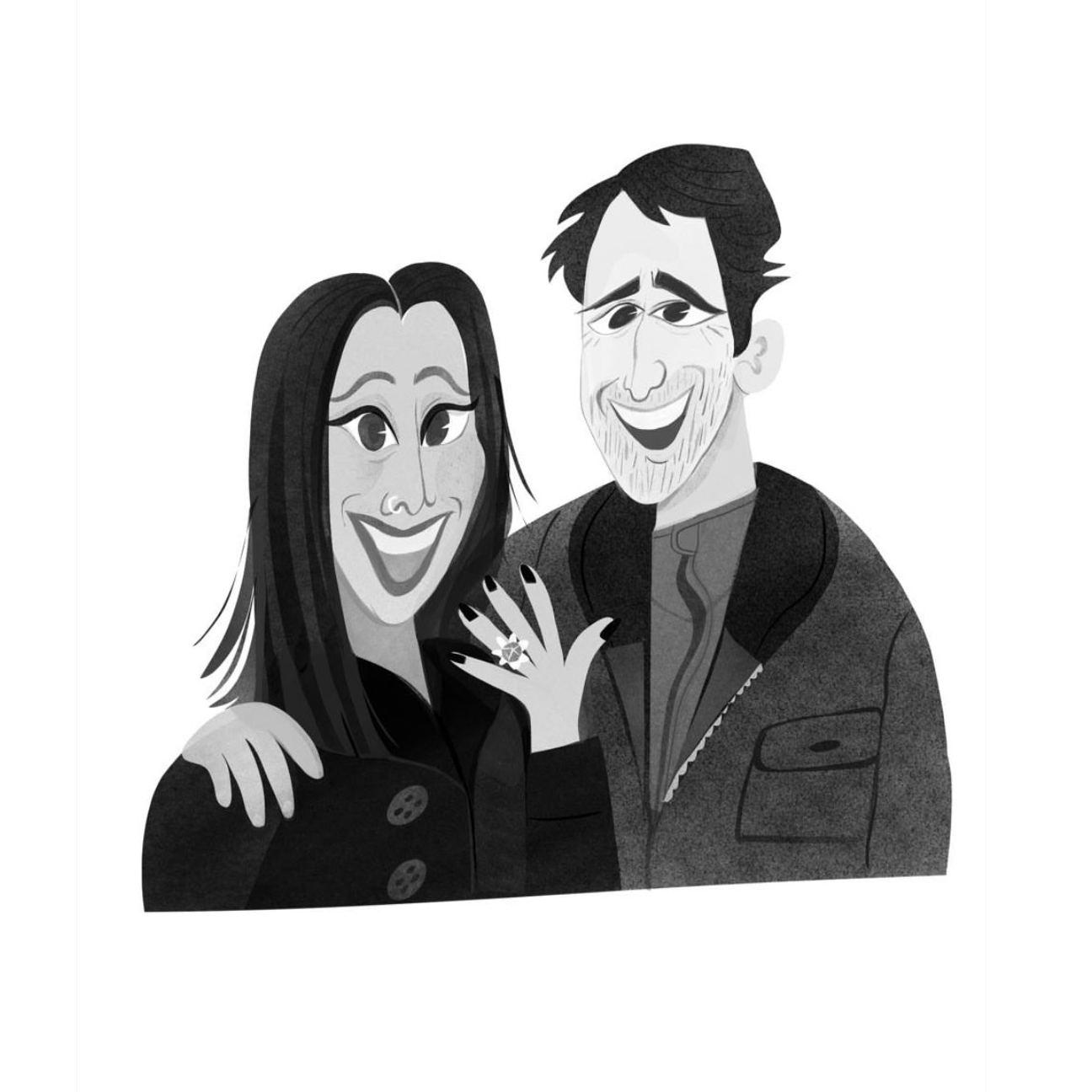 A friend of ours illustrated our candid engagement photo from Rome!
