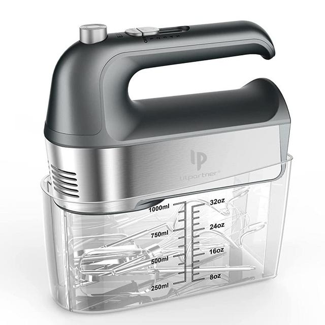 Hand Mixer Electric, 450W Kitchen Mixers with Scale Cup Storage Case , Turbo Boost / Self-Control Speed + 5 Speed + Eject Button + 5 Stainless Steel Accessories , For Easy Whipping Dough ,Cream ,Cake