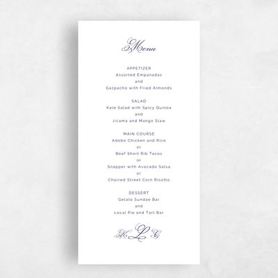 Navy, Blue Wedding Menu - Arthur
