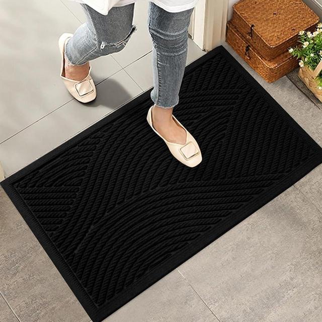 HIYARD Sturdy Front Door Mat, Absorbent Muddy Dirt Resist Welcome Door Mats Outdoor Indoor, Stain and Fade Resistant, Non-Slip Backing Entry Mat Low Profile Doormat for Entryway, 29×17, Black
