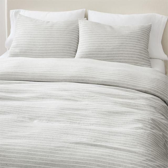 European Flax Linen King/Cal. King Duvet, Charcoal Multistripe