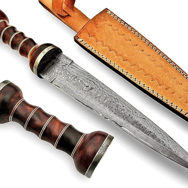 REG-2197 - Custom Handmade Damascus Steel 15 Inches Blade Knife - Perfect Grip Rose Wood Handle