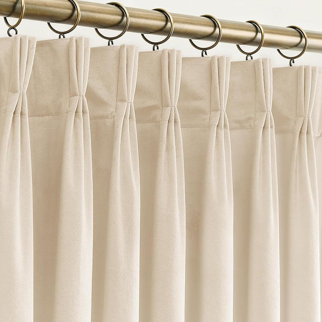 Triple Pinch Pleated Cream Velvet Curtains 84 inches Long Living Room Darkening Curtain Neutral Modern Farmhouse French Pinch Pleat Drapery Panel Heavy Thick Light Filtering Velvet Curtain for Bedroom