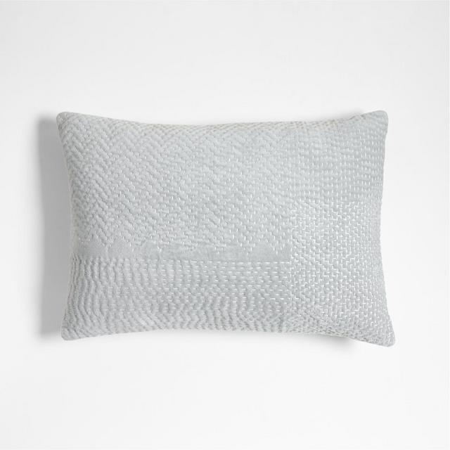 Sashiko Organic Cotton Velvet 22x15 Mist Blue Throw Pillow with Down-Alternative Insert