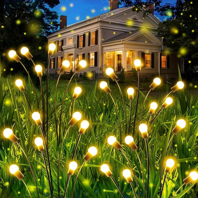 OZS 12 Pack Total 96 LED Solar Garden Lights Fairy Outdoor - Solar Firefly Lights Outdoor, Sway by Wind, Waterproof for Garden Patio Pathway Fairy Decoration (Warm White)