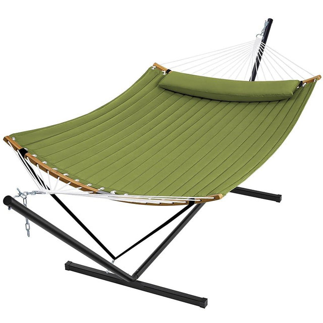 SUPERJARE Curved-Bar Hammock with Stand, 2 Person Heavy Duty Hammock Frame, Detachable Pillow & Portable Carrying Bag, Perfect for Outdoor & Indoor, Spring Green