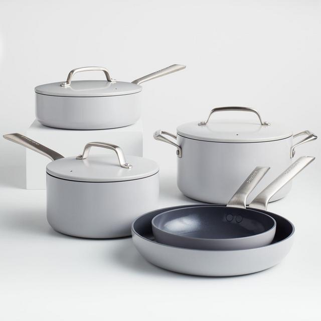 Crate & Barrel EvenCook Ceramic™ Nonstick 8-Piece Grey Cookware Set with Bonus