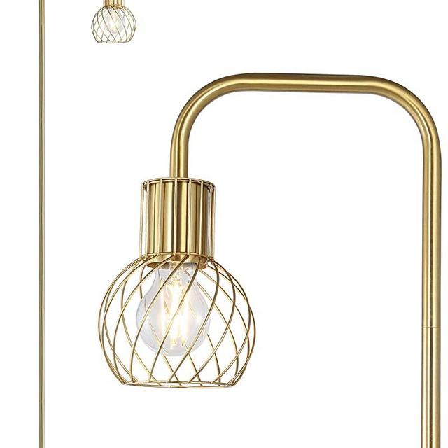 Industrial Floor Lamp for Living Room, Modern Standing Lamp for Bedroom with 6W LED Bulb, Foot Switch, Metal Tall Stand Up Lamp/Light, Minimalist Farmhouse Floor Lamp for Office, Vintage, Rustic, Gold