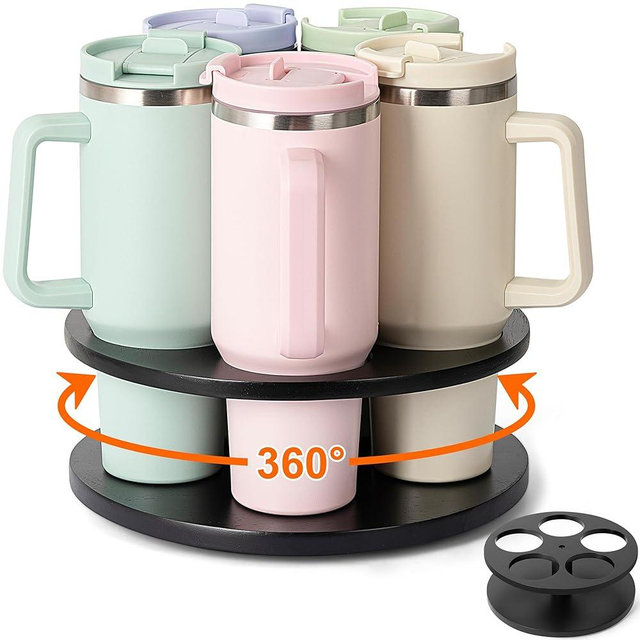 MyLifeUNIT Water Bottle Organizer, 360° Rotating Tumbler Organizer for Stanley Cups 40oz/30oz/20oz, Wooden Stanley Cup Holder for Cabinet Storage (Black)