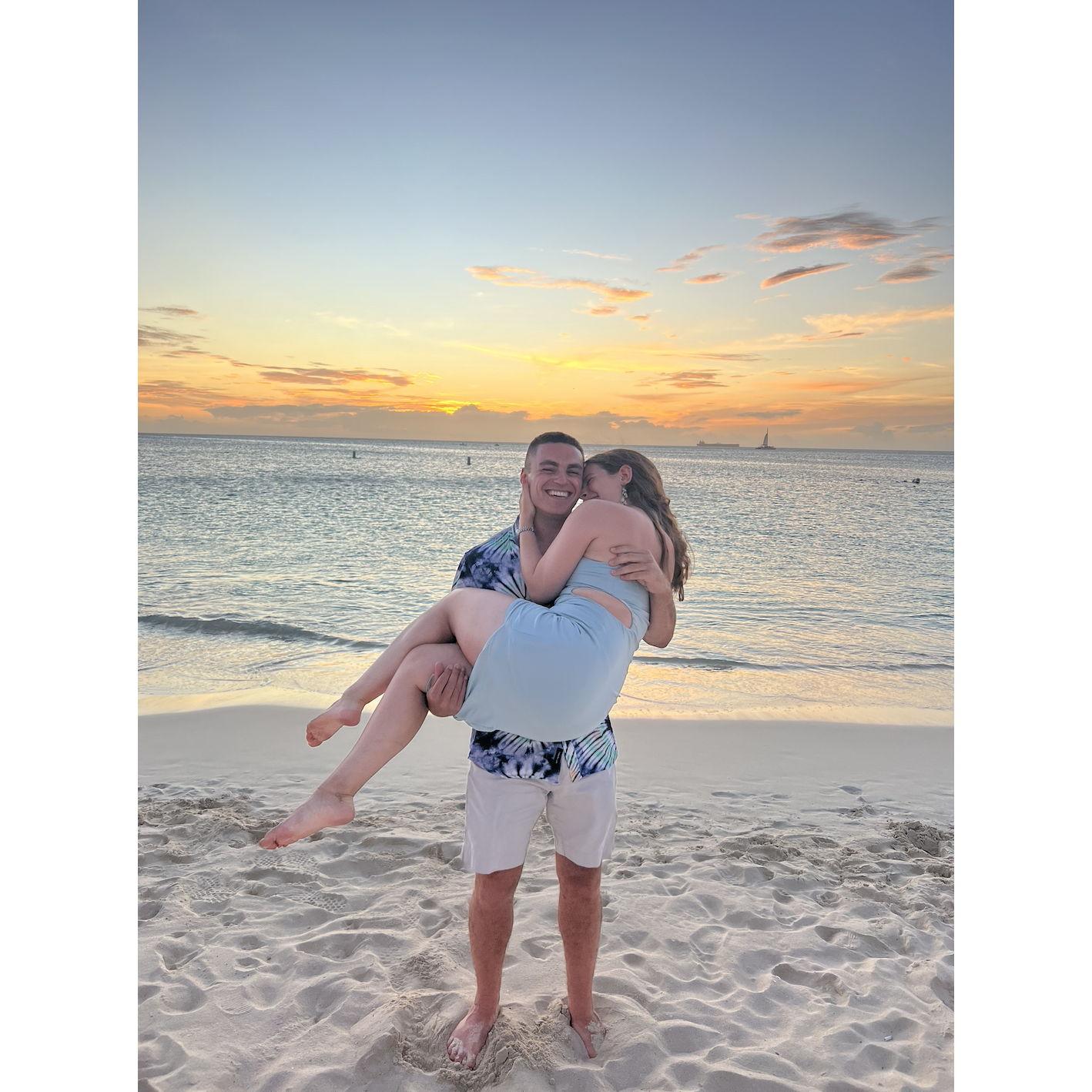 Beautiful sunset on our first destination wedding in Aruba.
