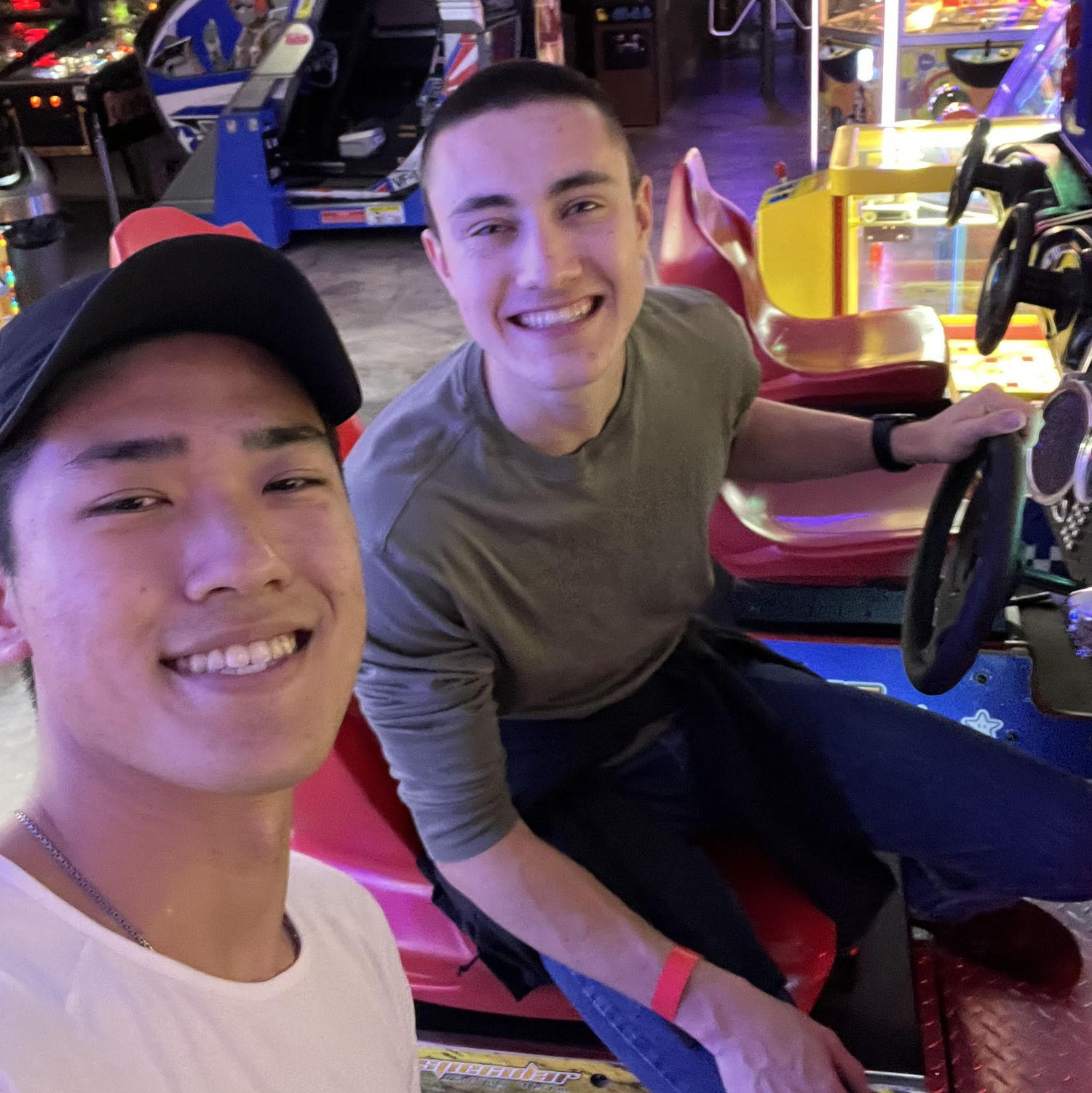 Justice and Ethan at the arcade.