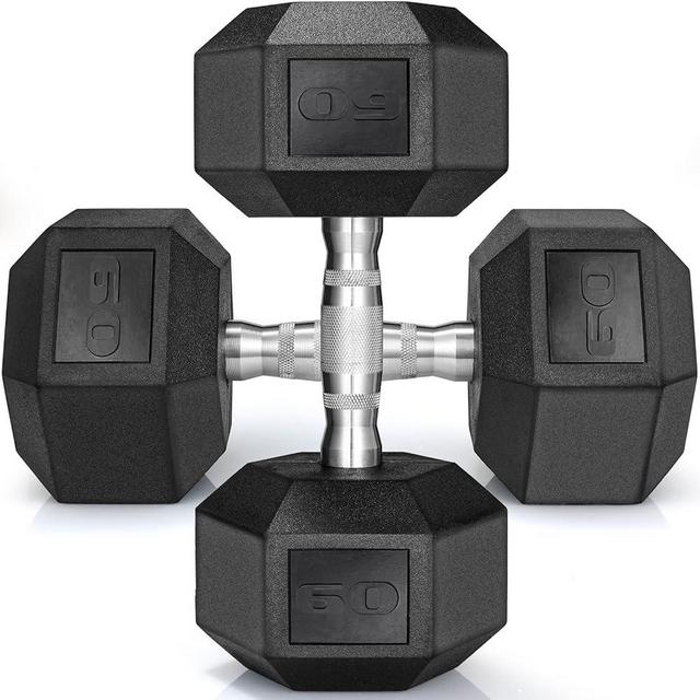 TLGREEN 1 Pair/2Pcs 30-85LB Dumbbells Rubber Coated Cast Iron Hex Black Dumbbells ，Weights Dumbbells Set