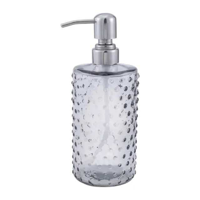 Unique Bargains Elegant Polka Dot Pattern Soap Pump Dispenser for Bathroom 16.9oz Gray Silver Tone 1 Pc
