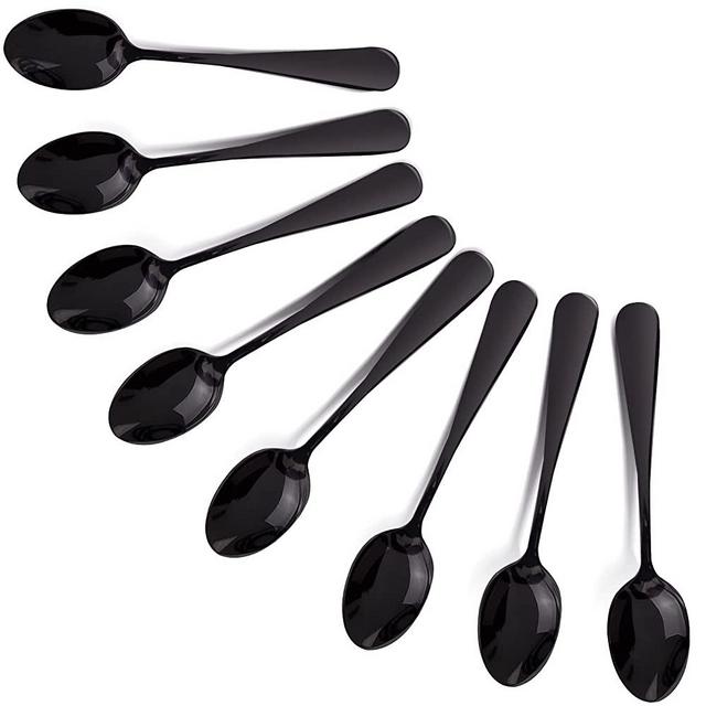 WNATN Demitasse Espresso Spoons, 4.9 Inches Stainless Steel Mini Coffee Spoon Small Spoons for Dessert, Set of 8 (Black)
