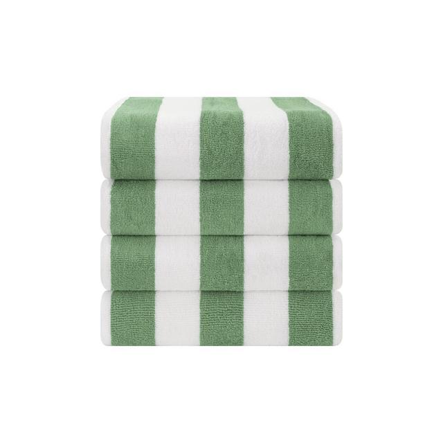 American Soft Linen 4 Pack Beach Towels, 100% Cotton Cabana Striped Beach Towels, 30 in by 60 in Soft Absorbent Beach Pool Towels, Sage Green