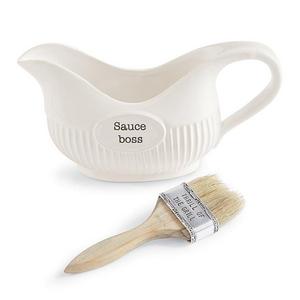 Mud Pie Circa Ceramic BBQ Sauce Bowl with Wood Basting Brush