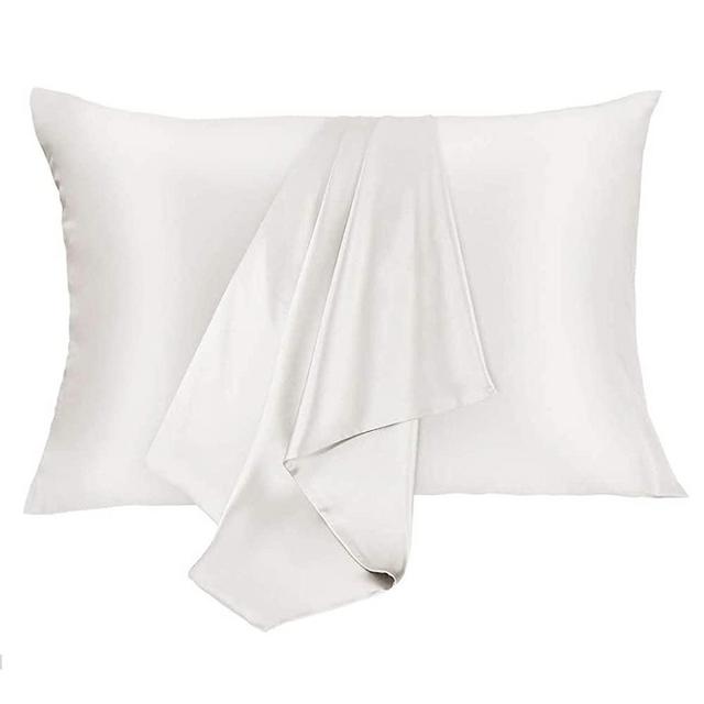 JOGJUE Silk Pillowcase for Hair and Skin 2 Pack 100% Mulberry Silk Bed Pillowcase Hypoallergenic Soft Breathable Both Sides Silk Pillow Case with Hidden Zipper, Queen Size Pillow Cases (White)
