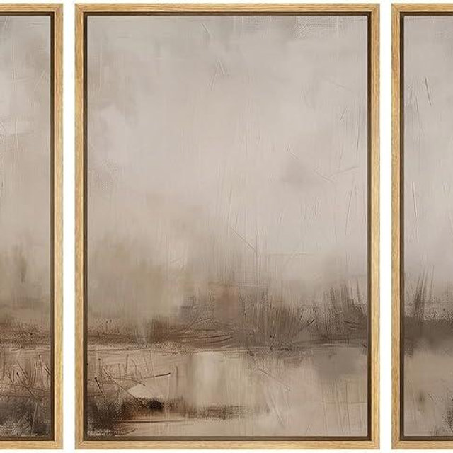 MUDECOR Framed Wall Art Print Set Minimalist Abstract Landscape Misty Horizons Illustrations Modern Art Decorative Chic for Living Room, Bedroom, Office - 24"x36"x3 Natural
