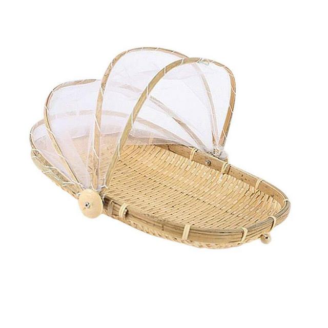 Food Tent, Picnic Screens for Food Umbrellas Bamboo Basket Mesh Covered Reusable and Collapsible Wind-Resistant Serving Food Tent for Camping Parties BBQ, Outdoor Picnic Accessories