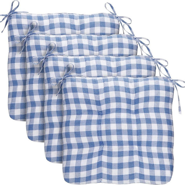 Geetery 4 Pack Chair Cushions for Dining Chairs, 16" x 15" Blue and White Kitchen Chair Cushions with Ties Buffalo Plaid Soft Comfy Seat Pads for Home Office Living Room Outdoor Indoor