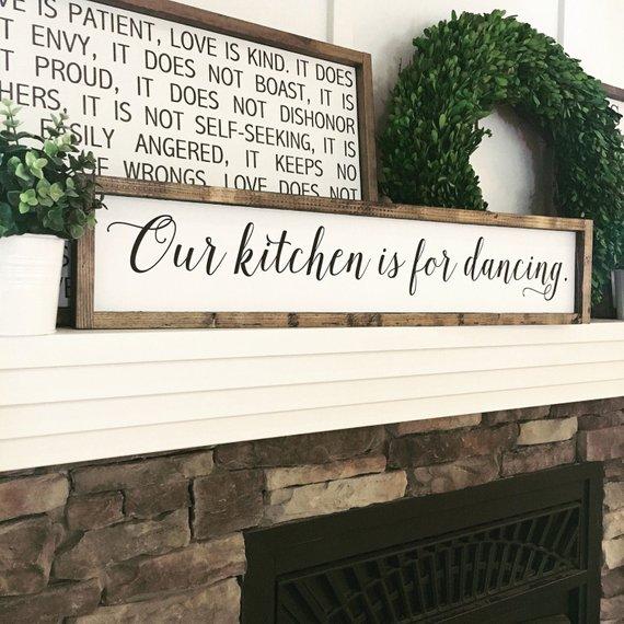 Our kitchen is for dancing | Kitchen Decor | Kitchen Sign | Kitchen Art | Wood Sign | Farmhouse Decor | 33.5 x 7 in