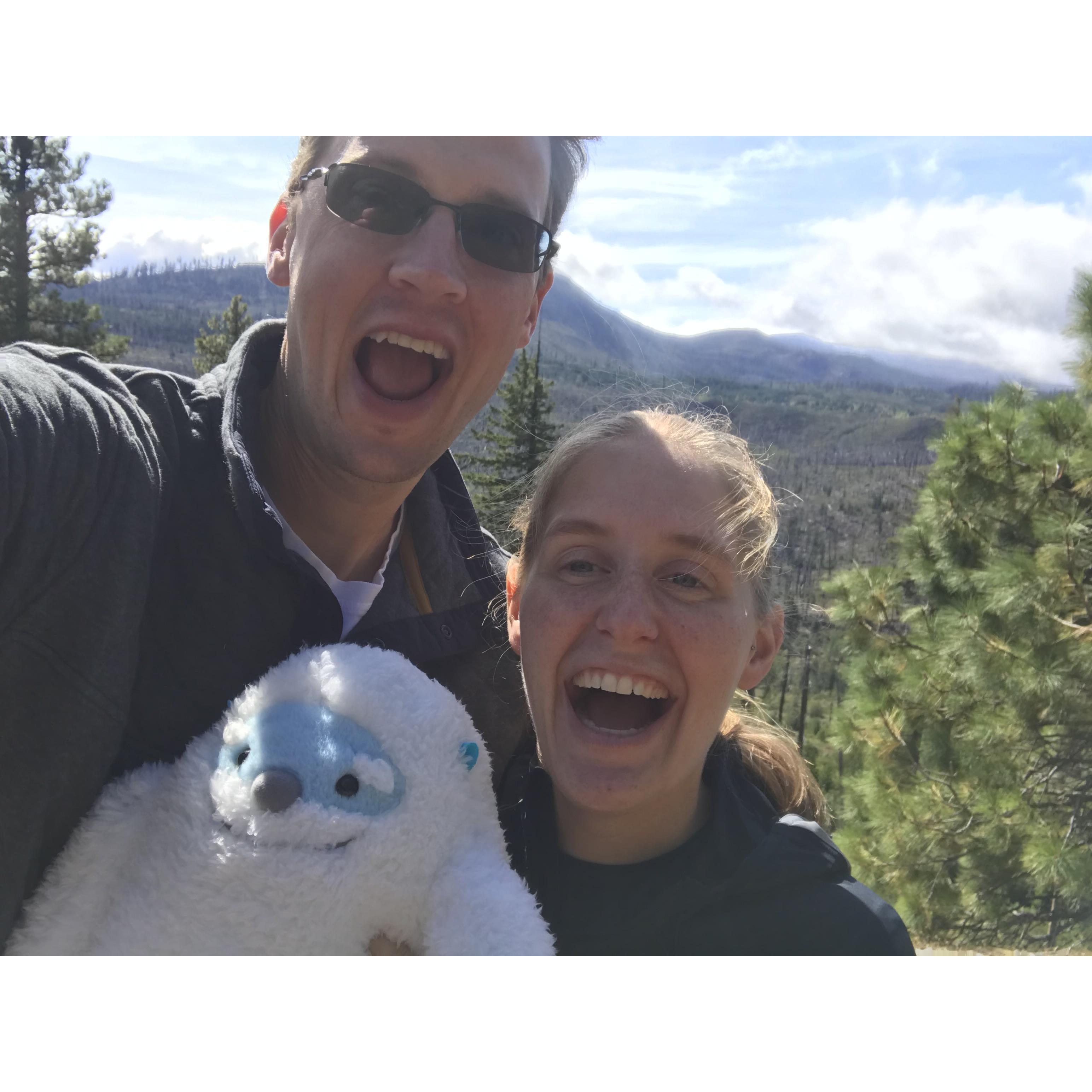 Mr. Yetters (gift from Nate and Calin) sometimes accompanies us on our adventures.