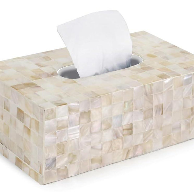 PEMAR Handmade Mother of Pearl Tissue Box – Elegant Rectangular Capiz Shell Cover, Decorative Napkin Holder for Living Room, Bathroom, or Office Décor (Max Inner Size 9.2"x5"x3.5", White Cream)