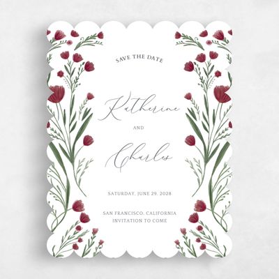 Red Scalloped Wedding Save the Date - Pemberton Portrait
