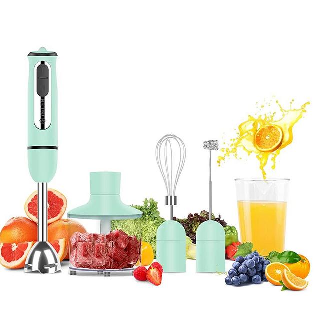 Immersion Hand Blender, ISILER 5-in-1 500-Watt Multi-Purpose Stick Blender with 860ml Food Chopper, 600ml Container, Milk Frother, Egg Whisk, 8-Speed for Puree Infant Food Smoothies Soups