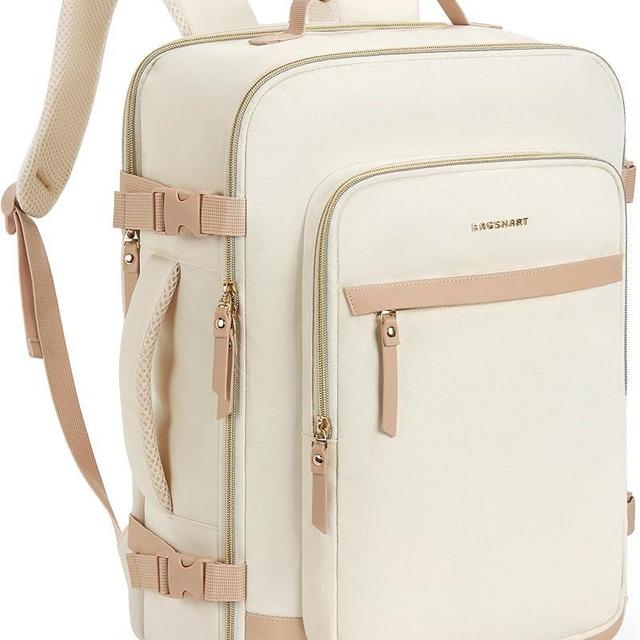 BAGSMART Travel Backpack for Women, Large Personal Item Travel Bag, 40L Airline Approved Carry on Backpack Fits 17.3 Inch Laptop, TSA Approved Luggage, Water Resistant Weekender Gym Backpack, Beige