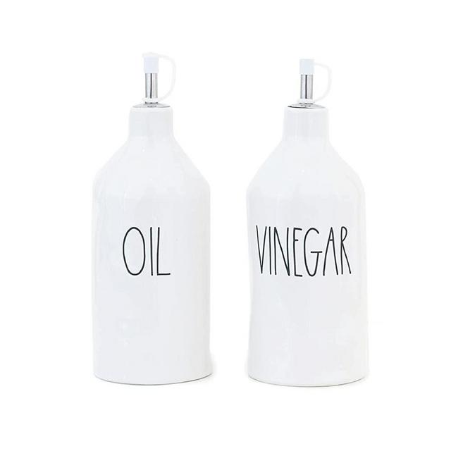 Rae Dunn Oil and Vinegar Cruets, Small Oil and Vinegar Dispenser Set, Oil Bottles for Kitchen