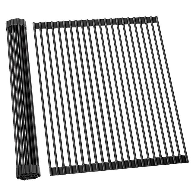 Ohuhu Sink Drying Rack, 20.5" W x 16.1" L Over Sink Roll-Up Dish Drainer - Rolling Foldable Sink Accessories Heat-Resistant Mat Anti-Slip Silicone Coated Multipurpose for Kitchen Counter