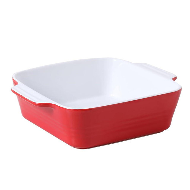DOWAN 8x8 Baking dish, Square Baking Pan, Ceramic Casserole Dishes for Oven, Cake Pan with Handle, for Brownie, Lasagna, Casserole, 2 Quart, Home Gift, Christmas Gift, Red