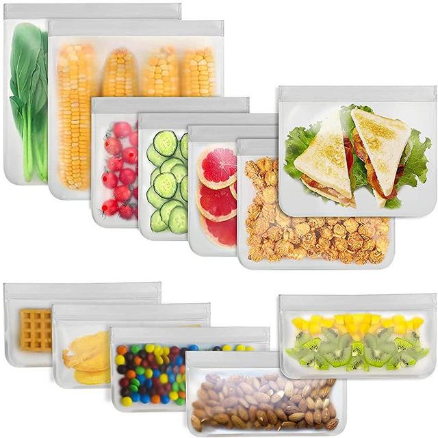 Reusable Food Storage Bags - 12 Count BPA Free Reusable Freezer Bags (2 Gallon & 5 Sandwich & 5 Snack Size Bags) Tangibay Leakproof Freezer Safe Lunch Bag for Meat Fruit Vegetable