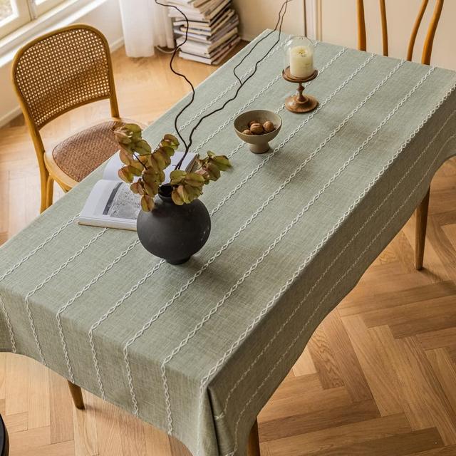 Zobesta Linen Table Cloth Cotton Tablecloth Square Tablecloth Green, Heavy Duty Washable Farmhouse Soft Boho Tablecloth for Kitchen Dinning Party (Sage Green, 53 x 53 Inch)