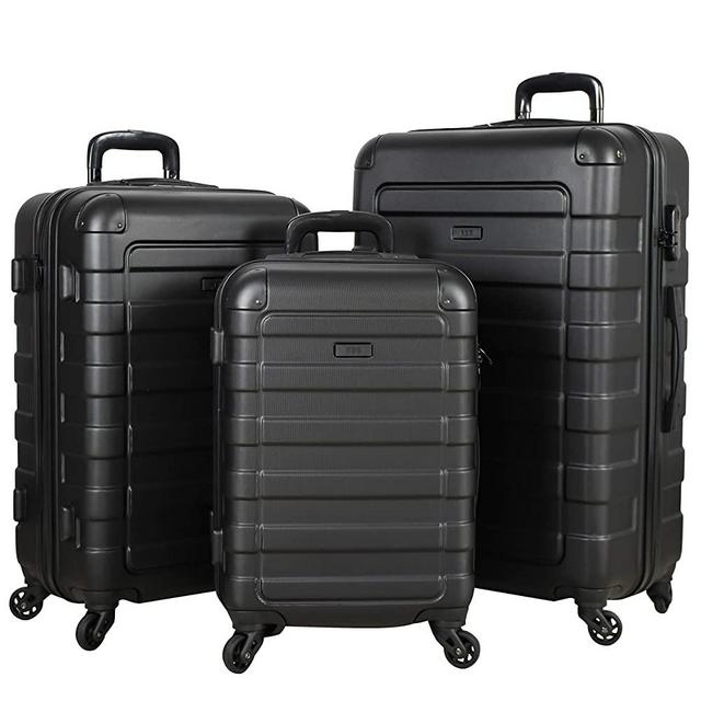 POD Travel “Prime” 3-Piece Hardside Spinner Luggage Set (BLACK)