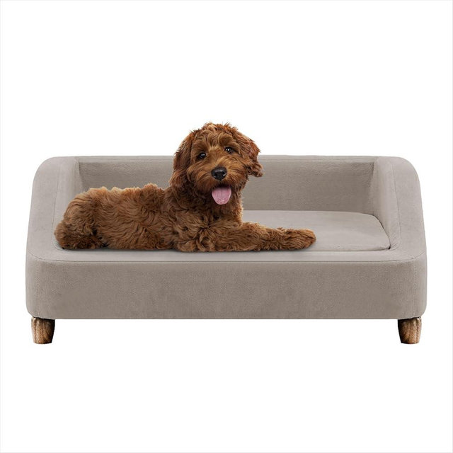 Critter Sitters 36-In. Microfiber Tan Rectangular Dog Sofa for Medium-Sized Dogs, Modern and Stylish Elevated Sofa Bed for Home or Apartment, Comfortable and Easy to Clean