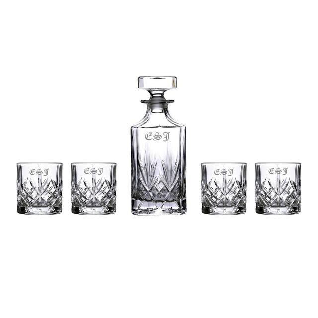 Marquis by Waterford Personalized Maxwell Decanter Set, Custom Engraved Cut Crystal Decanter and 4 Rocks Glasses for Whiskey, Scotch, Liquor