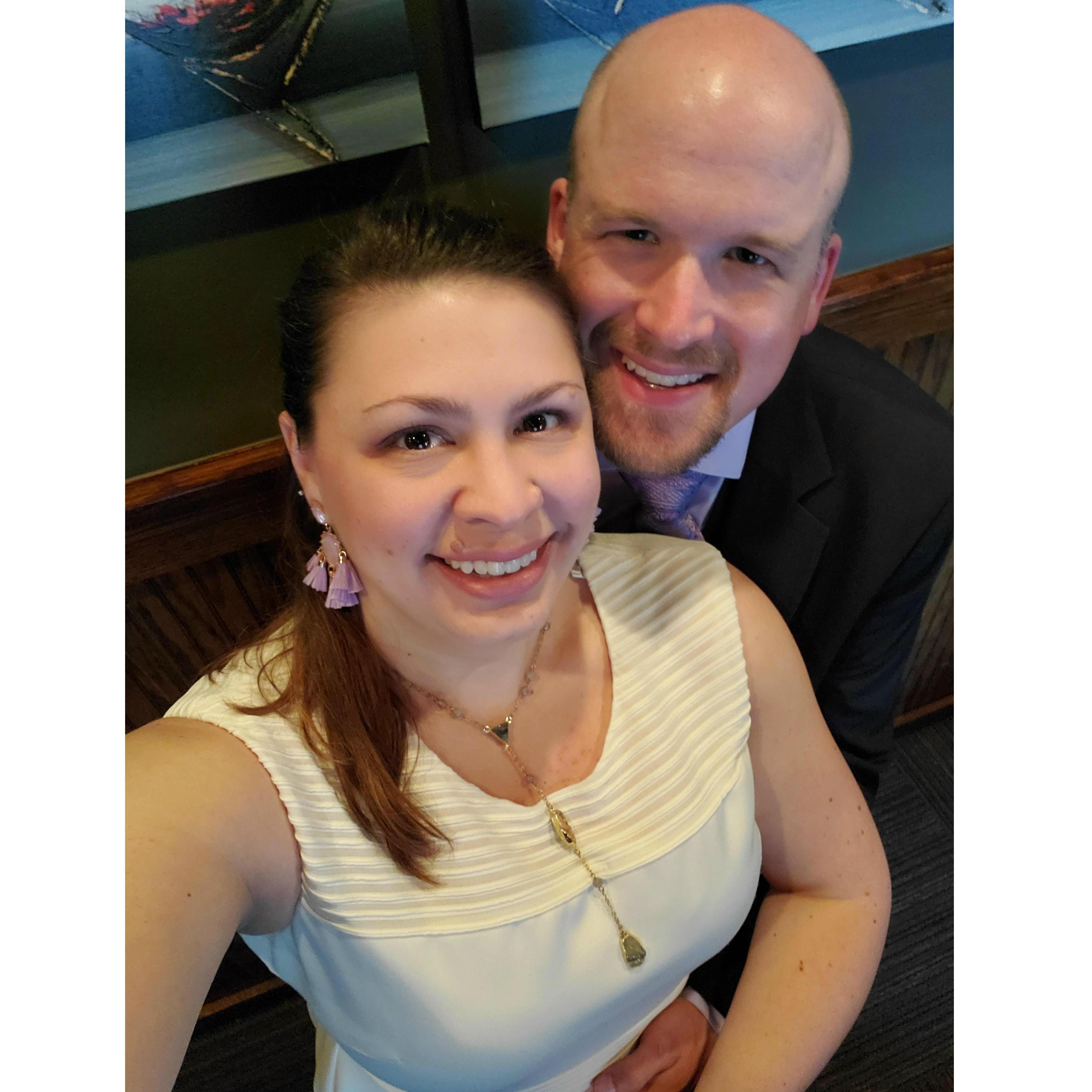 Selfie at our fancy engagement dinner at the Melting Pot