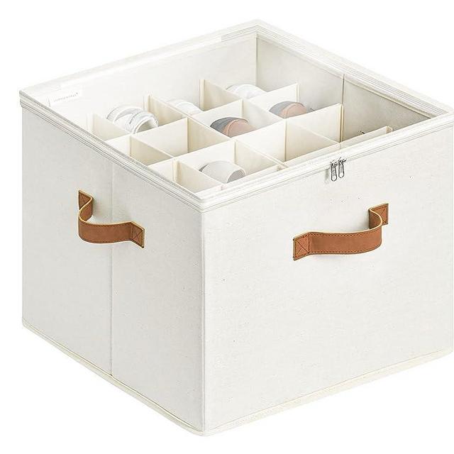 StorageWorks Shoe Organizer for Closet, Fabric Shoe Storage Bins with Clear Cover, Adjustable Dividers for Shoe Storage, Beige, 1-Pack, Fits 16 Pairs