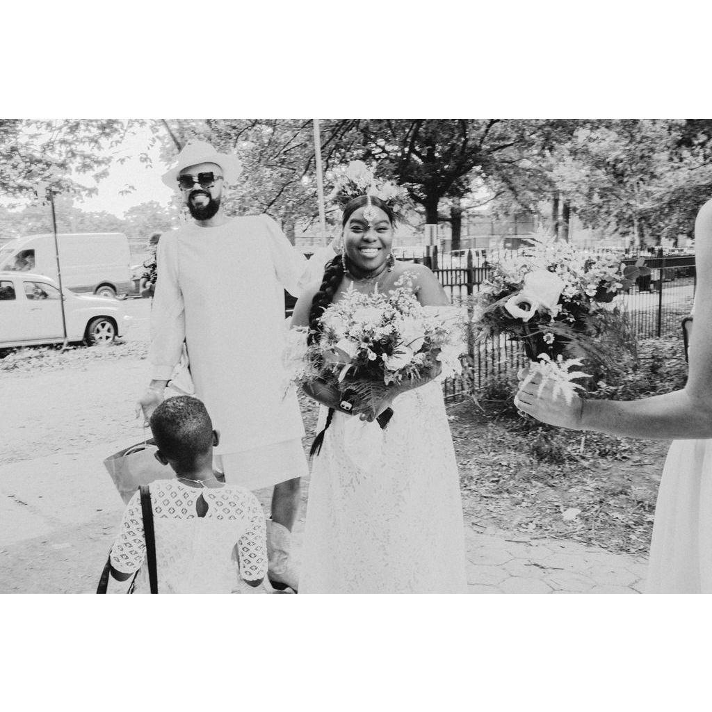 Receiving the bouquet.