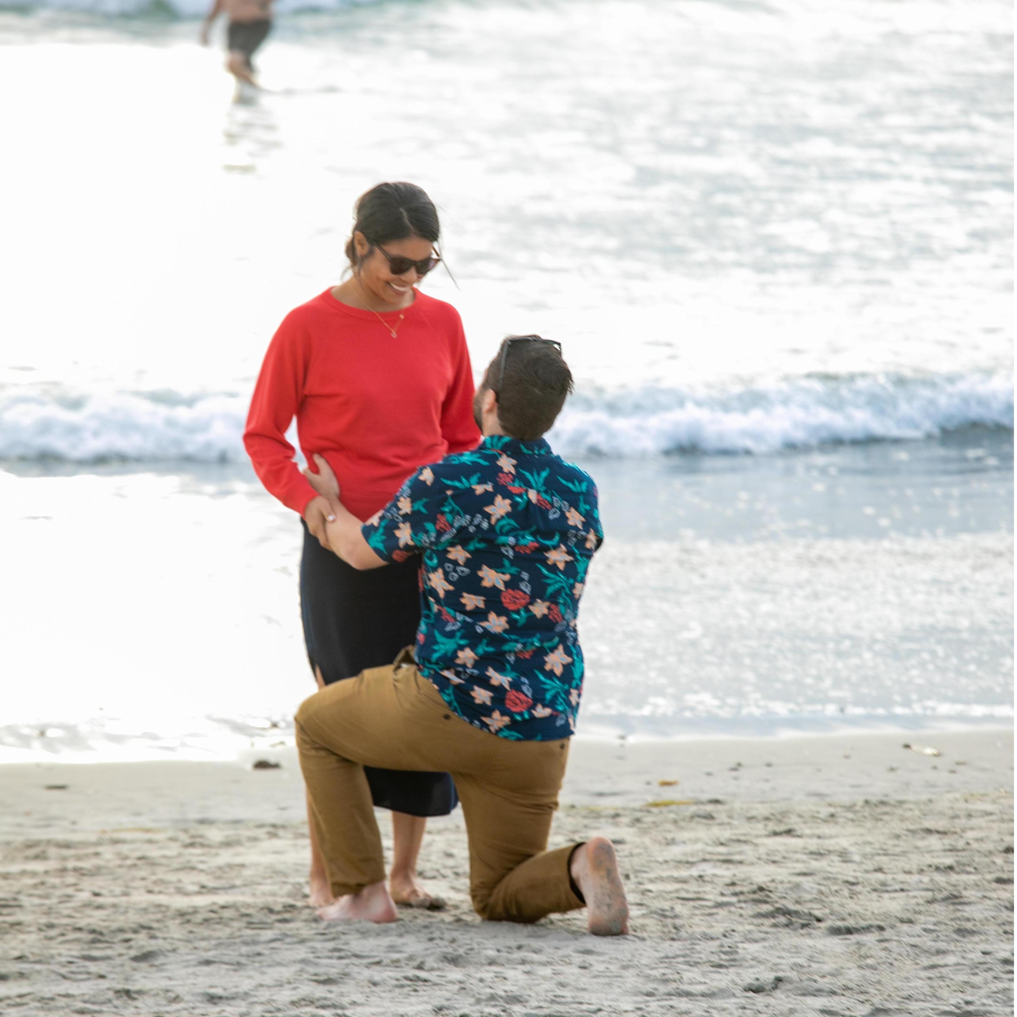 Chris' amazing proposal at Del Mar Beach, 08/17/19!