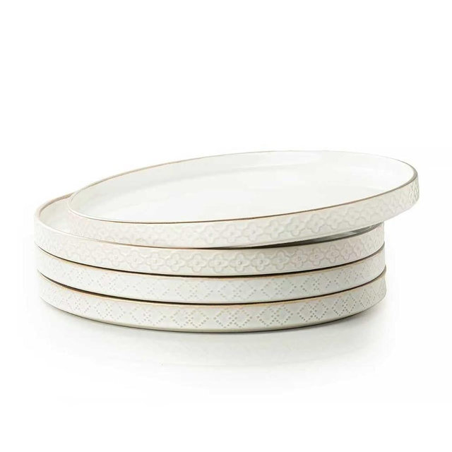 Dafuceramic Dinner Salad Plates Set of 4, 10 Inch Salad Plates with Embossments, Dessert, Salad, Appetizer, Dinner Plate, Microwave, Dishwasher Safe,Scratch Resistant