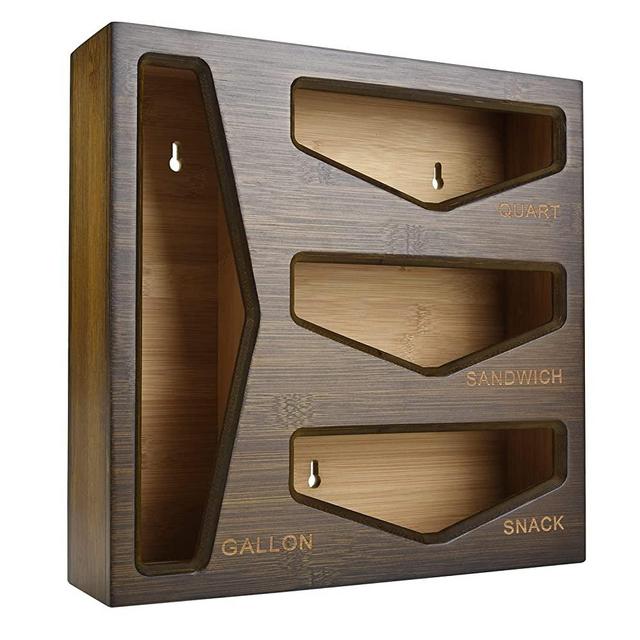 Cozee Bay Bamboo Ziplock Bag Storage Organizer for Kitchen Drawer, Baggie organizer, Compatible with Gallon, Quart, Sandwich and Snack Variety Size Bags (Vintage Brown)