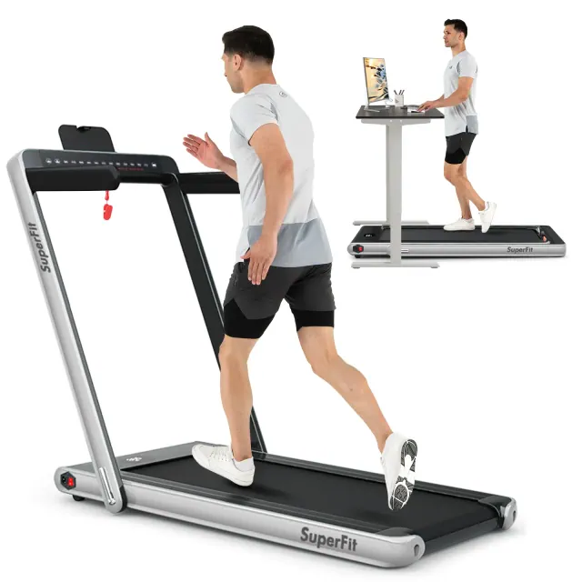 Costway Up To 7.5MPH 2.25HP 2 in 1 Dual Display Screen Treadmill Jogging Machine W/APP Control Silver