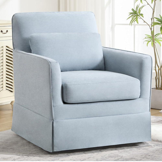 INZOY Swivel Accent Chair, Mid Century Modern Chair, Comfy Swivel Barrel Reading Chair, Upholstered Square Chair for Living Room Bedroom Small Spaces, Sky Blue