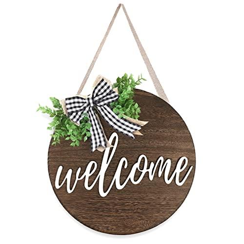 YOULEY Welcome Sign Front Door Decor, Outdoor Rustic Wood Welcome Wreaths Porch Hanging Vertical Sign Farmhouse Home Christmas Decorations