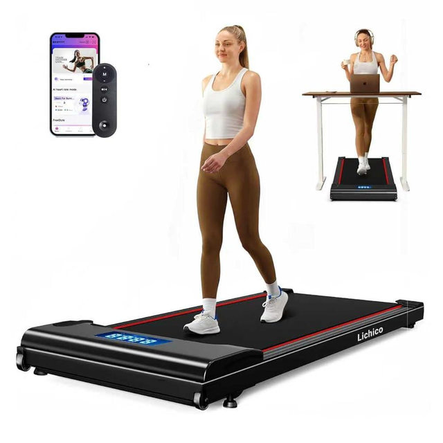 Lichico Walking Pad Treadmill Under Desk for Home with BLDC Core and Extra-Large Belt, Remote and App Control, Portable and Compact for Small Space